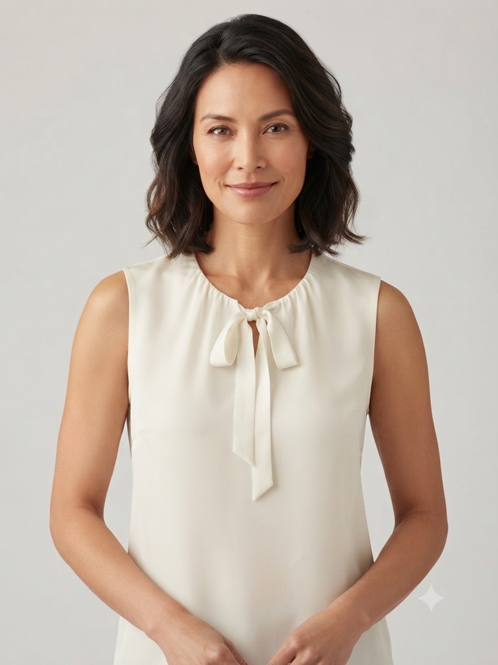 Pendleton Women's Sleeveless Bow Tie Neck Blouse White Size 14 Career Elegant